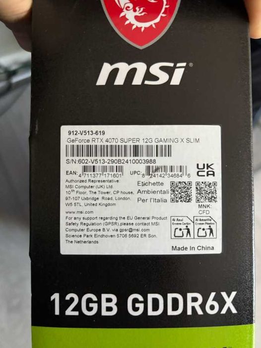 Видеокарта MSI GeForce RTX 4070 SUPER 12G GAMING X SLIM