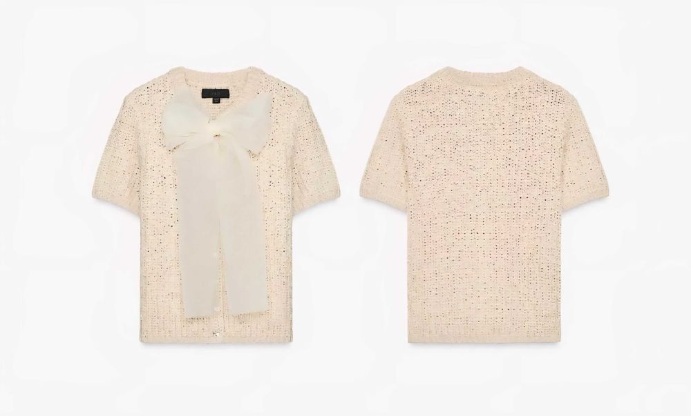 Нов трикотажен плетен топ с панделка от органза на Zara размер С