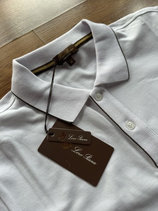 Мъжка,памучна,бяла тениска Loro Piana с яка