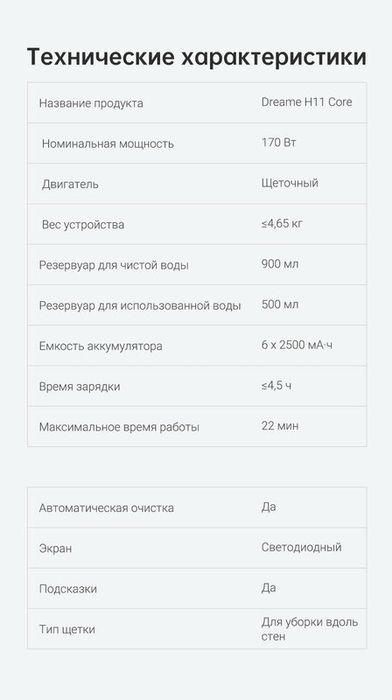 Беспроводной пылесос для влажной и сухой уборки Dreame H11 Core