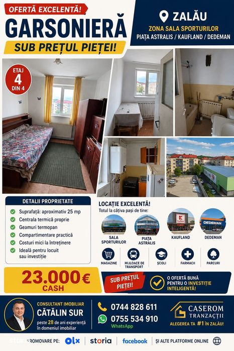 De vanzare garsoniera sala sportului pret 22.000euro cash