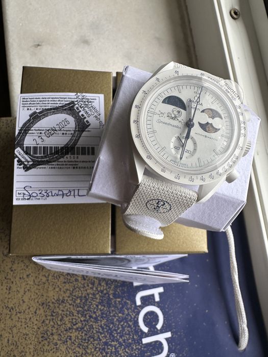 Ceas Swatch Omega Mission to Earthphase Moonshine Gold, bon , garantie