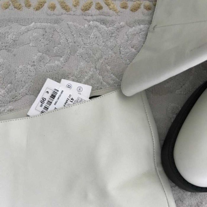 ZARA NEW Cizme înalte flats albă 100% piele pull on ridding