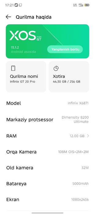 Infinixs gt20 Pro kafolati bor 12/256 diyarli yangi