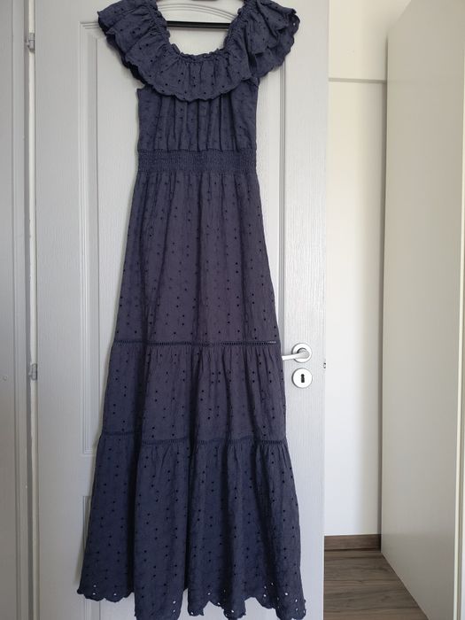 Rochie lungă bumbac broderie englezească