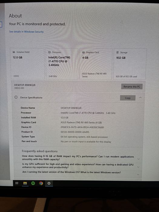 Компютър за лек гейминг i7 4770,RX460 4GB,12gb RAM