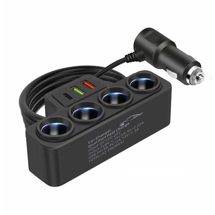 Разклонител за запалка 4 гнезда USB Type-C 120W