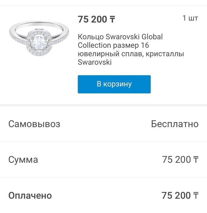 кольцо swarovski