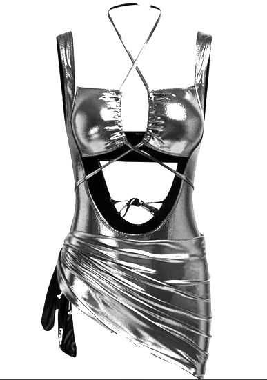 Costum sexy Rave Outfit Wet Look Dress Holographic- L