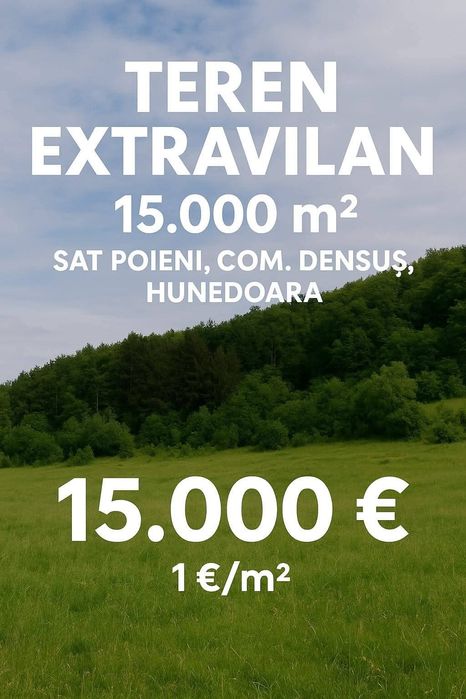 Teren și pădure, 1,5 hectare, Poieni, Densuș, Hunedoara