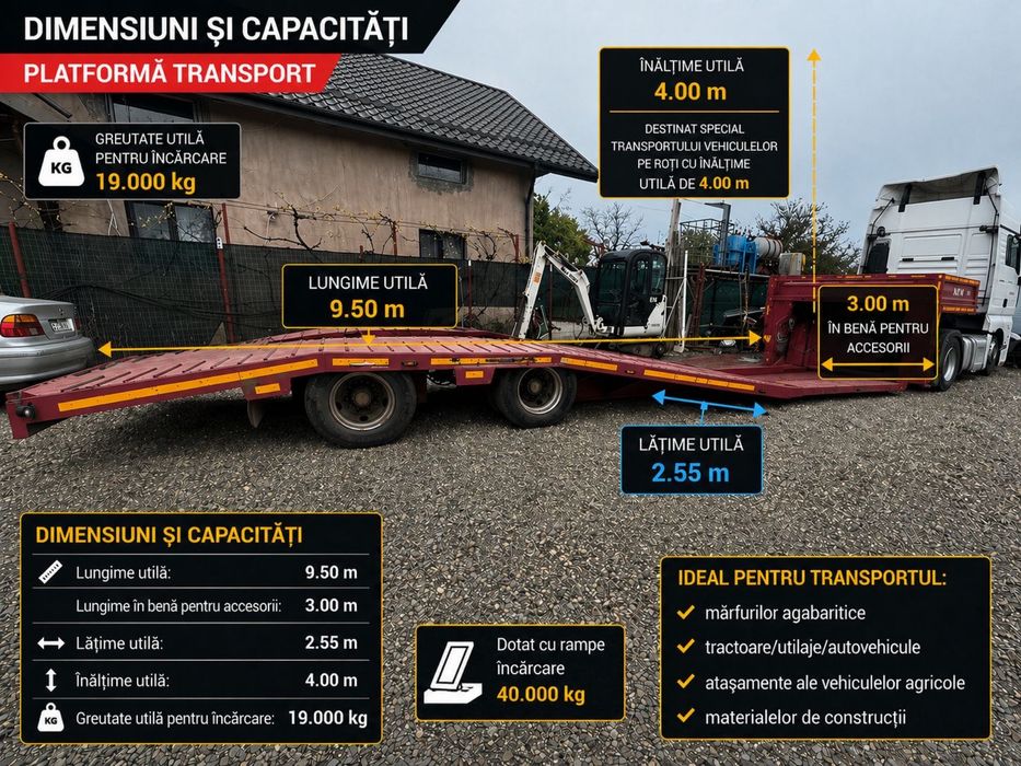 Platforme auto/Închiriere Trailer Transport cap tractor /utilaje / inchiriere trailer platforma containere/ utilaje ILFOV