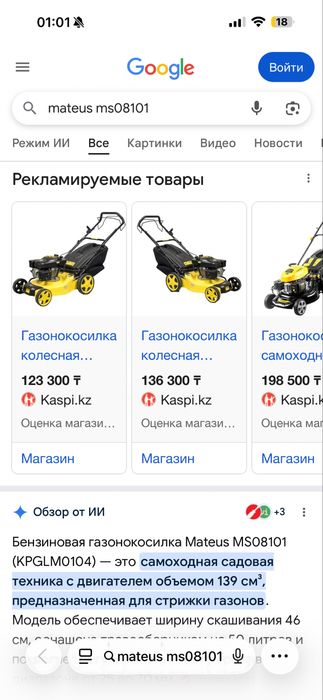 Бензиновый газонокасилка