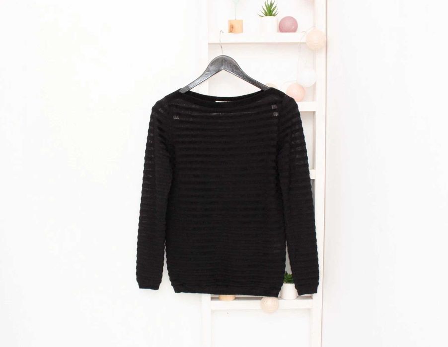 Max Mara дамски пуловер плюшен полупрозрачен черен райе S