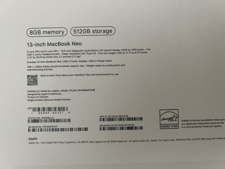 Мак Бук Нео 13 (8Gb/512Gb)