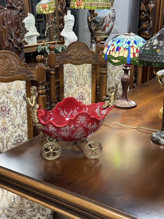 Fructiera deosebita din portelan craquelle si elemente bronz