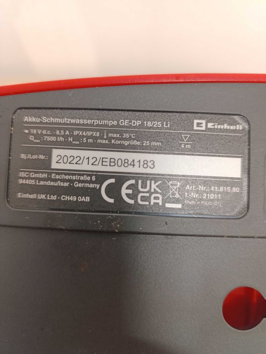 Акумулаторна помпа за мръсна вода Einhell Expert Power 18/25 Li-Solo