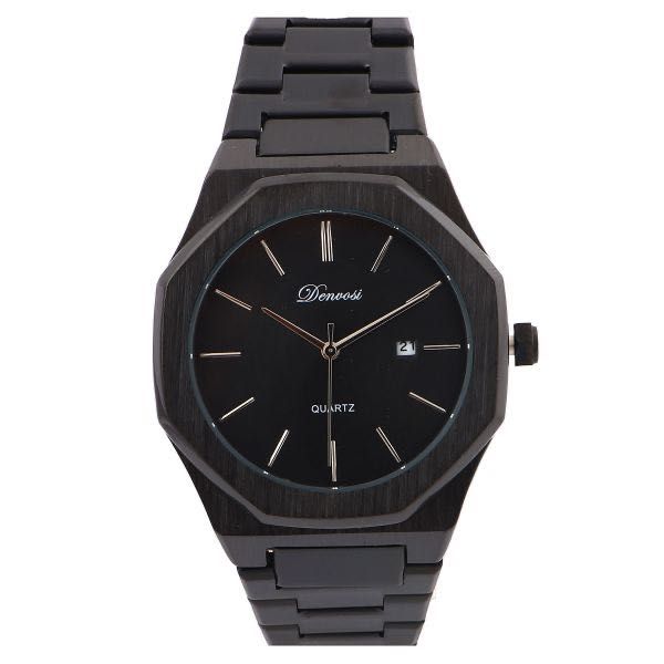 Мъжки часовник Denrosi Quartz – черен метален, с дата, елегантен