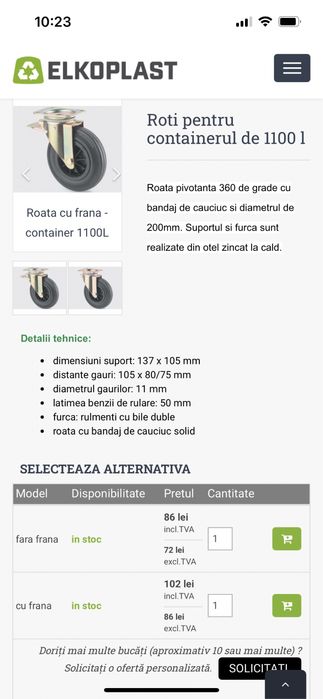 Roti pentru container 1100L set 4 buc