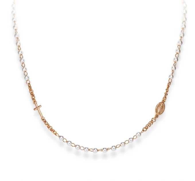 Колие от сребро 925 Amen броеница с перли кръст и икона св валентин