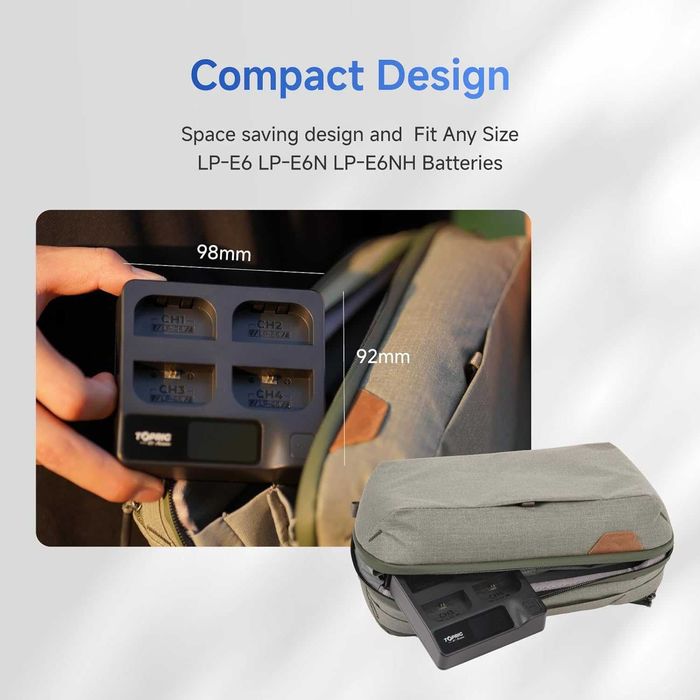 Accsoon TopRig Бърза зарядна станция за 4 батерии Canon LP-E6/NH (60W)