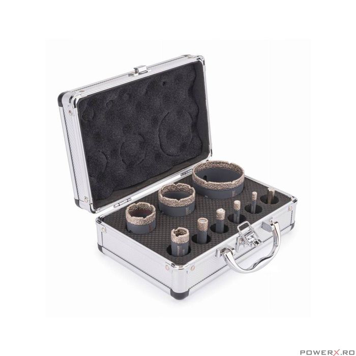 Set 9 piese freze diamantate si adaptor, M14/HEX, Powermat