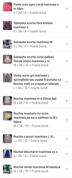 Lot 32 haine rochii de vara  xs s m L fuste, salopete