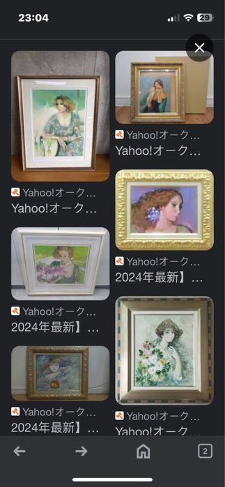 Антикварна картина на жена от Сачико Имай Япония голяма в рамка