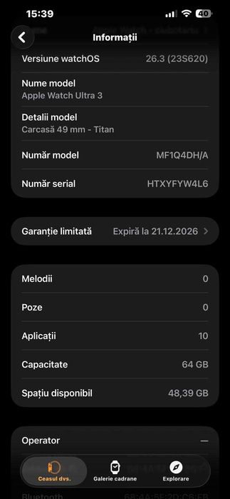 Apple Watch Ultra 3 49mm/Black Titanium/GPS+Cellular/Titanium Milanese Loop/Baterie 100%/ca NOU! ID10907