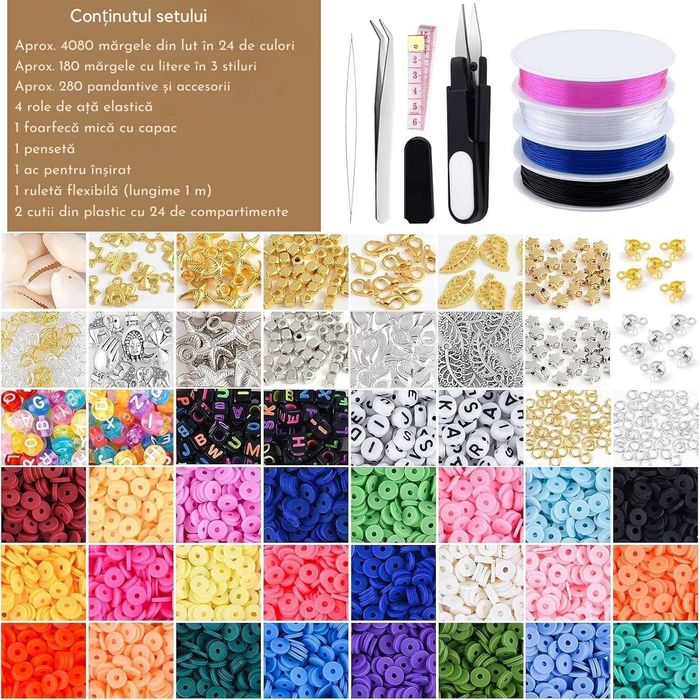 Set creativ cu mărgele lut 6mm, 24 culori, DIY copii, Livrare Gratuita