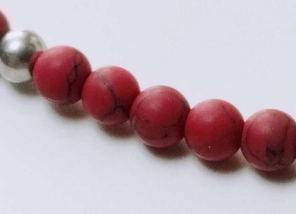 Bratara unisex Fossil elastica, marmura roșie si oțel inoxidabil,copii