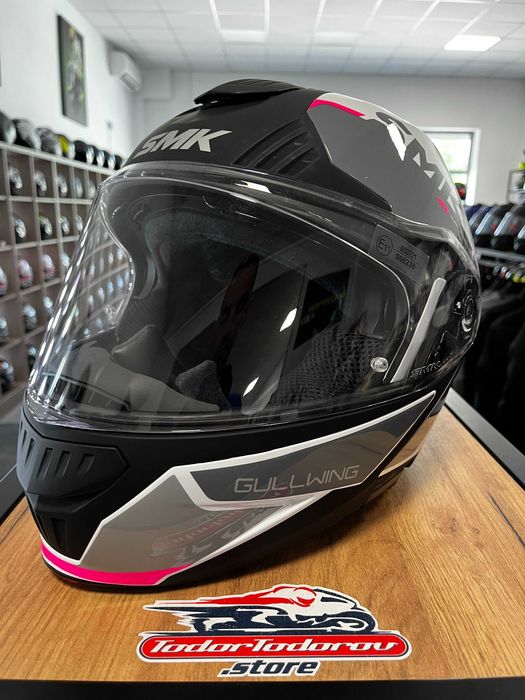 Отваряема  мото каска SMK GULLWING Astro Pink/White,XS 53-54,вградени очила