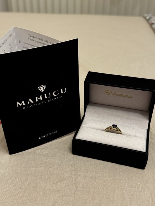 Inel logodna Aur 14 K cu Safir 0.50 ct, Diamante 0.02 ct