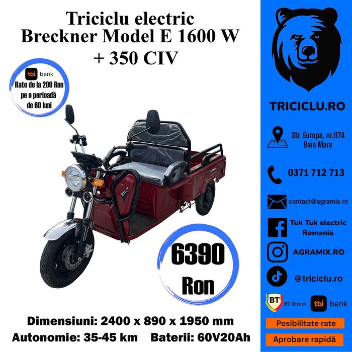Triciclu electric tuk tuk nou Model E Breckner Germany Agramix