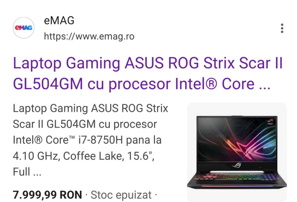 Laptop GAMING  ASUS ROG Strix Scar II GL504GM