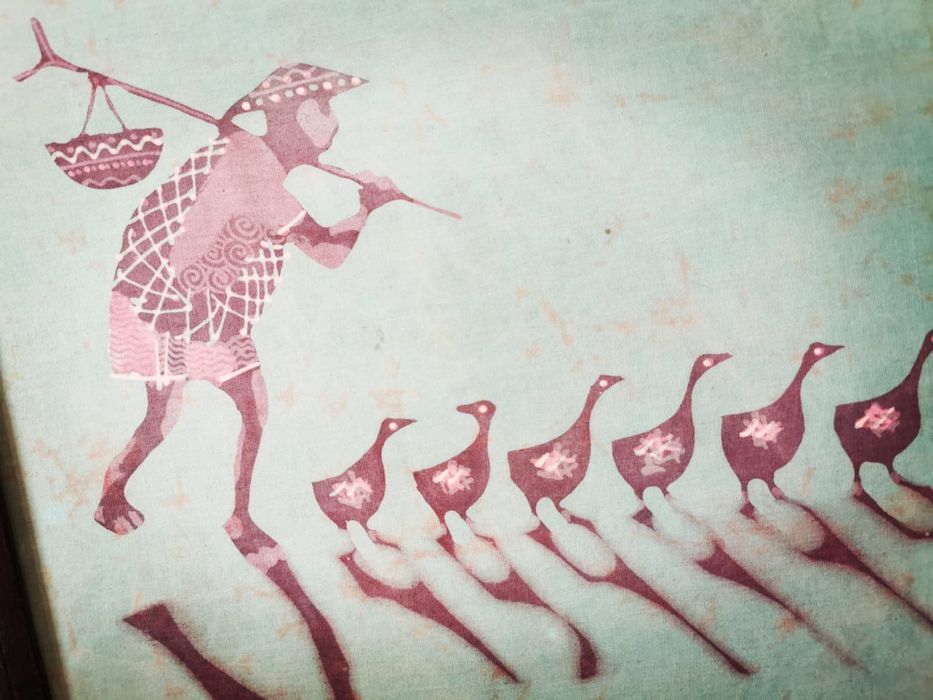 Картина принт печат на коприна подписана и датирана в рамка 1990 г.