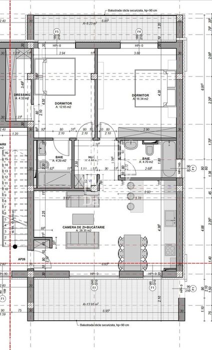 Apartament 3 camere, 75 mp utili+ terasa 22.14 mp - etaj 1/2, dressing