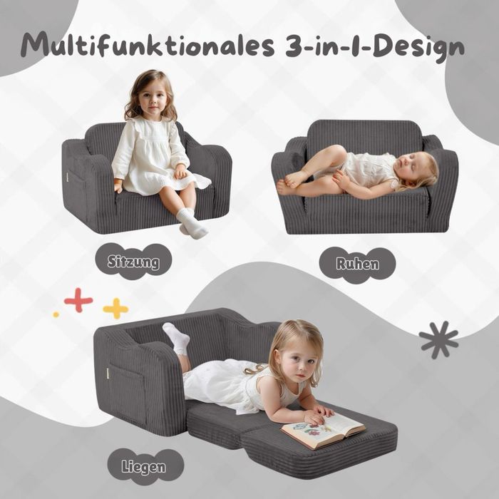 Canapea pentru copii 2 in 1 extensibila, ideala pentru joaca, relaxare sau somn.