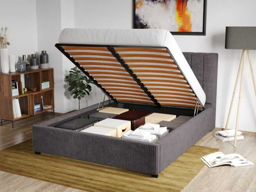 Pat Tapitat pentru saltea de 190 Adam Gri - Poso 22 rabatabil cu lada