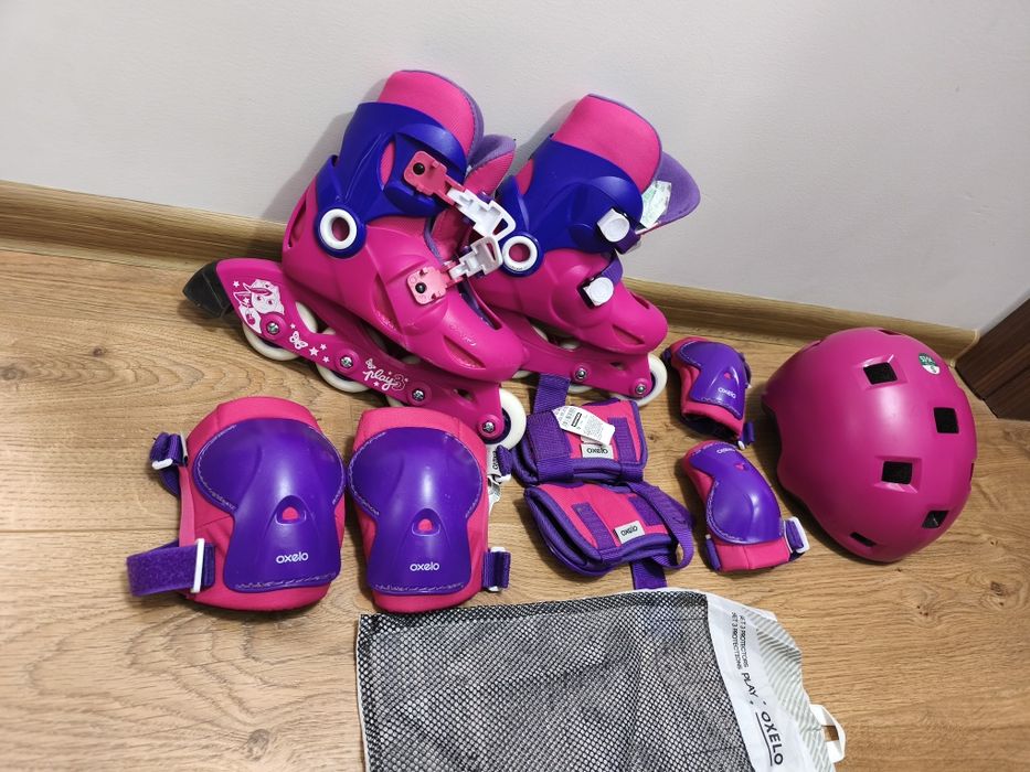 Детски Ролери Play 3, розово/лилаво + Протектори и каска от Decathlon