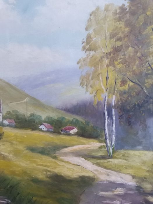 Стара маслена картина "Пейзаж с брези" – 78х59 см | Подписана