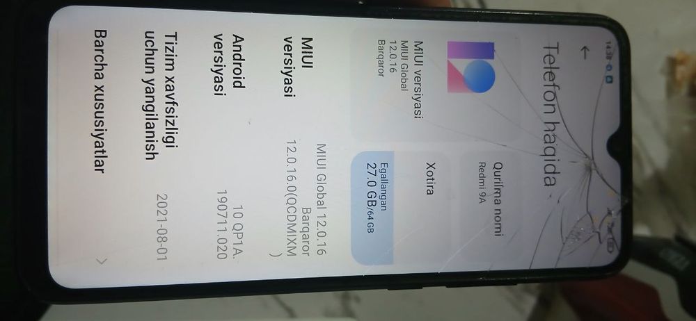 Redmiy 9a idyal holata xotira 64 tali