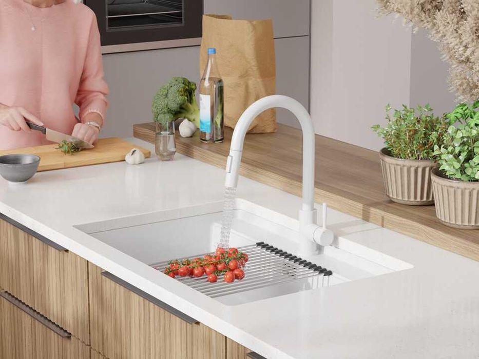 Бяла кухненска мивка за вграждане под плот Берген 80 Low 760x530 мм
-2