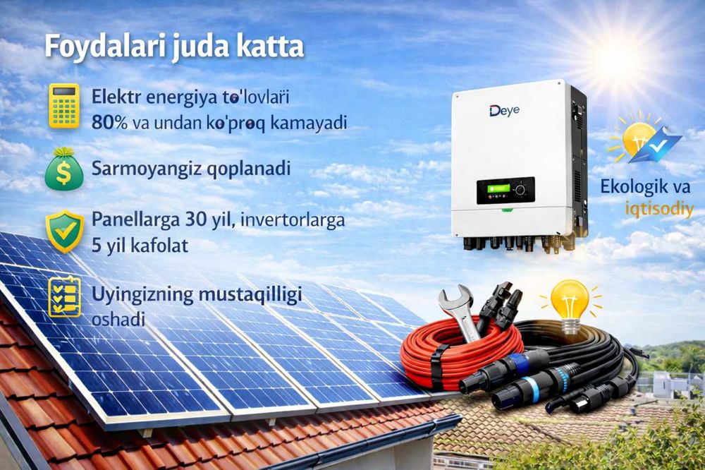 Quyosh Panellari Ornatamiz 20 kwt aksiya narxlarda