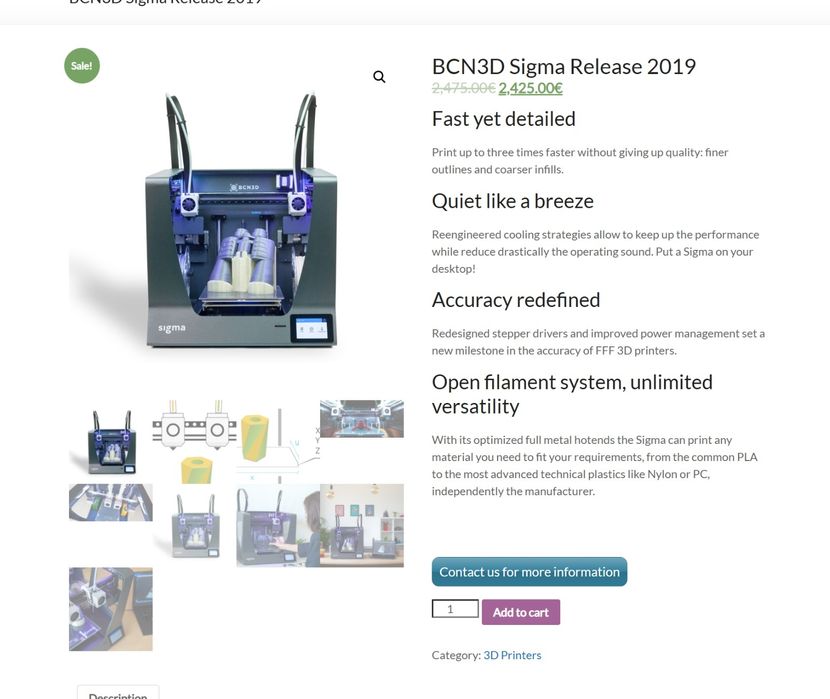 Imprimanta 3D Dual extruder BCN3D Sigma R19