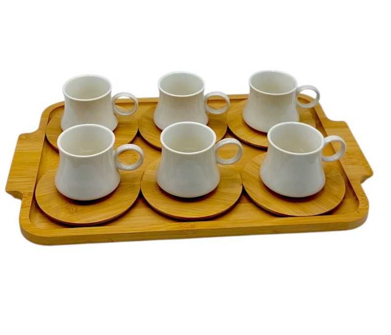 Порцеланов сервиз за кафе и чай 6 чаши с чинийки и поднос