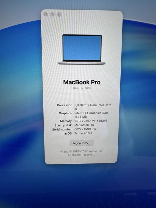 Apple MacBook Pro 16” 2019 – i9, 16 GB RAM
