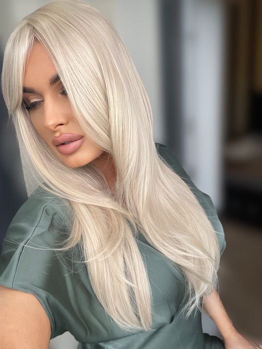 Peruca semi natural blonda , breton lateral
