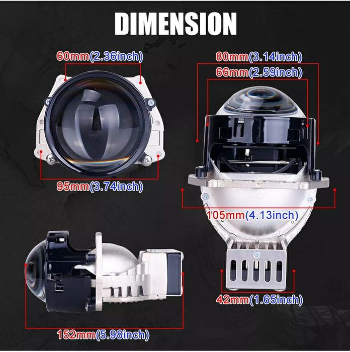 Kit Lupe Bi-Led 3" Fază scurtă/Fază lungă-36000Lm/380Watti/12V