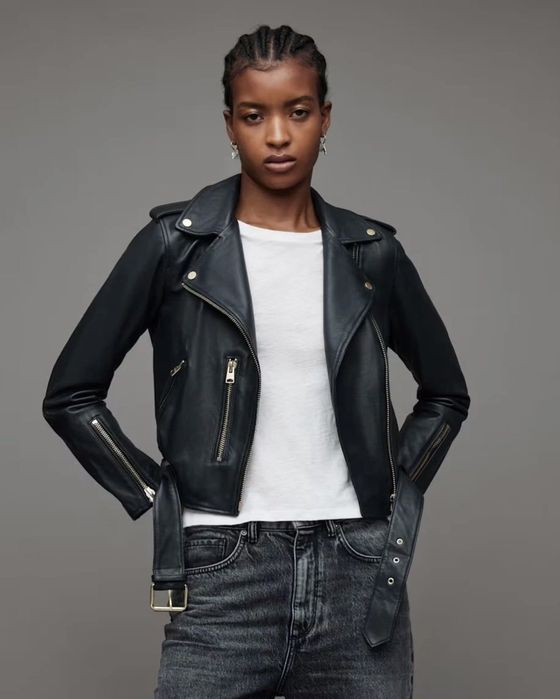 AllSaints Balfern Дамско Кожено яке Агнешка Кожа Черно Small UK 8