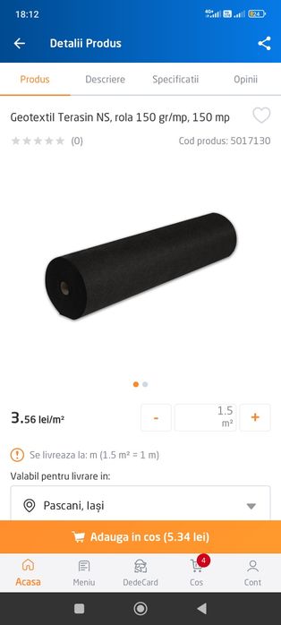 Geotextil Terasin 150gr/mp 150 mp